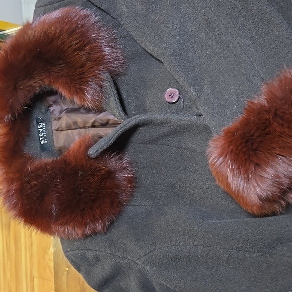 Steve By Searle Cashmere Blend Coat Trench With Fox Collar Cuffs Size 6 Brown - Picture 7 of 11
